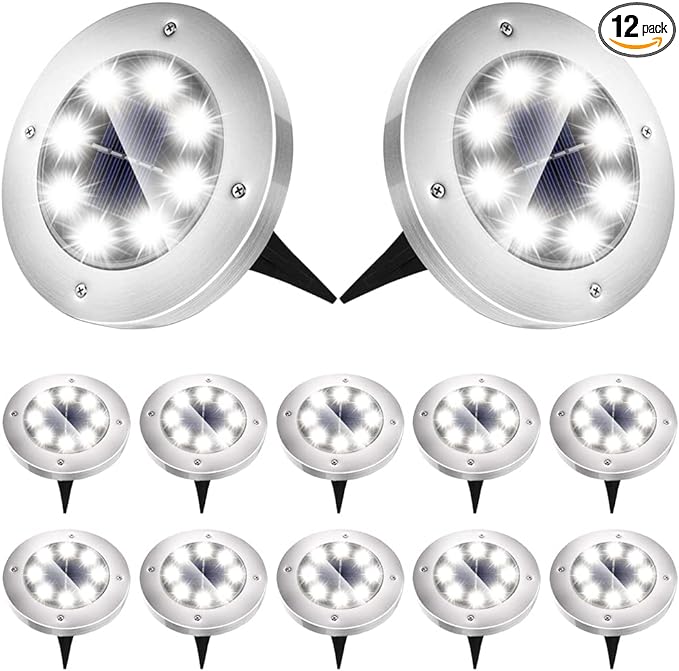 Biling Solar Lights for Outside, 12 Pack for Garden Yard Patio Pathway Lawn Driveway - White