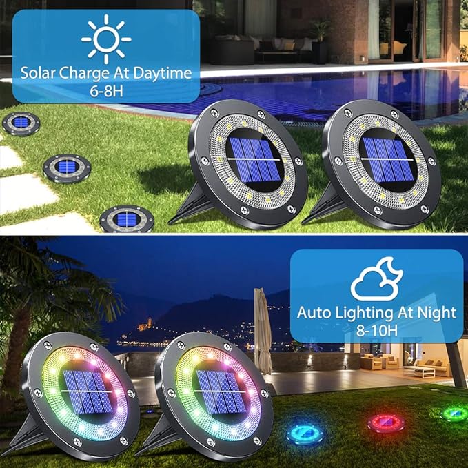 Biling Solar Ground Lights Outdoor with 12LEDs, Multi-Color 4Pack