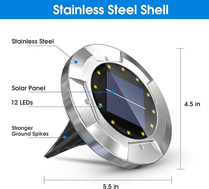 Biling Solar Ground Lights Outdoor 12 LEDs,Walkway Driveway (Warm White)