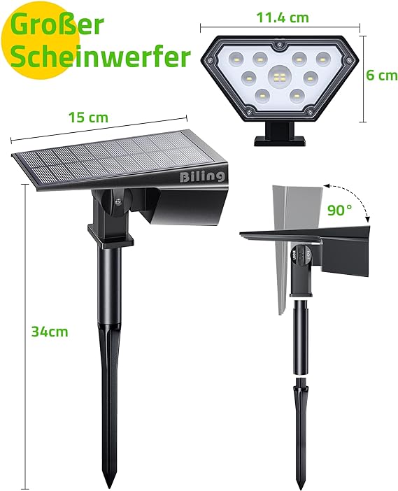 Biling Solar Spot Lights Outdoor, 2-in-1 Solar Landscape Lights