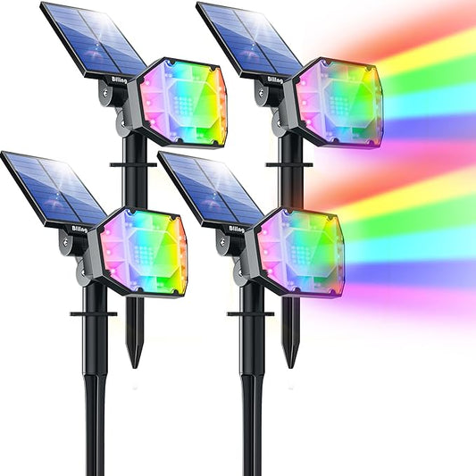 Biling Solar Spot Lights Outdoor with 12 Colors Halloween Decorations(4 Pack)