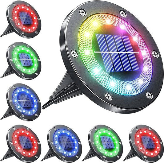 Biling Solar Ground Lights Outdoor with 12 LEDs, Multi-Color 8 Packs