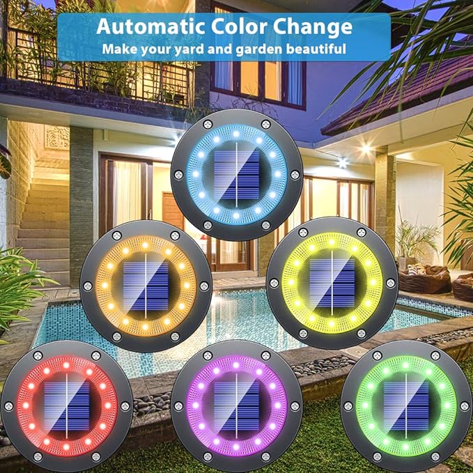 Biling Solar Ground Lights Outdoor with 12LEDs, Multi-Color 4Pack