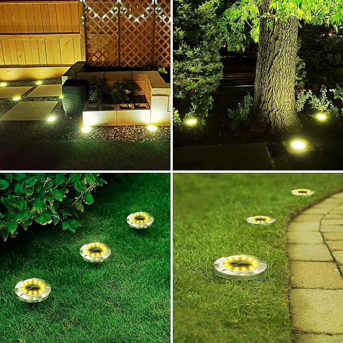 Biling Solar Ground Lights Outdoor 12 LEDs,Walkway Driveway (Warm White)