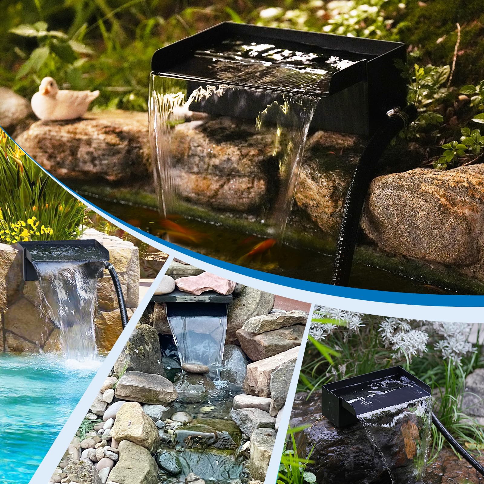 Biling 8" 304 Stainless Steel Pond Waterfall Kit with 660GPH Pump