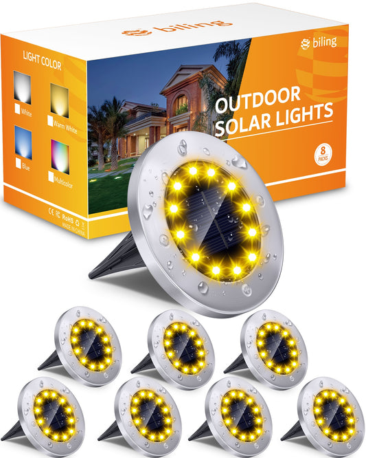 Biling Solar Outdoor Lights 8 Pack Warm